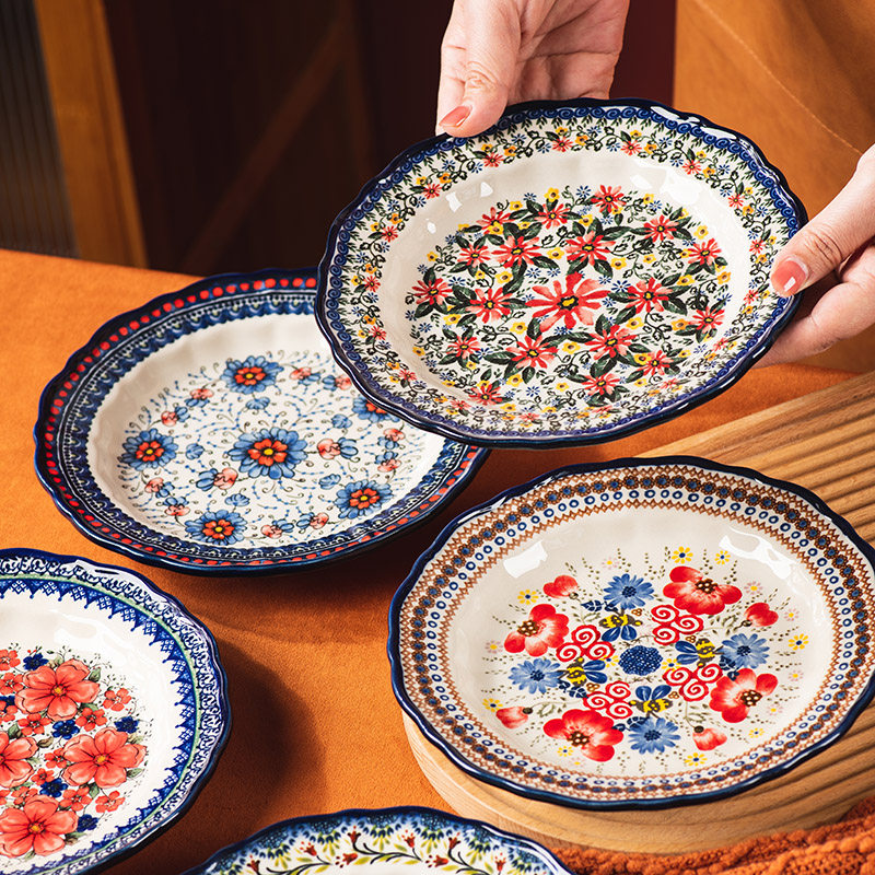 波兰盘子菜盘家用陶瓷复古餐具早餐盘饺子盘鱼盘餐盘水果盘深盘,餐饮具,盘,淘宝优惠券,粉丝福利购,淘宝优惠卷