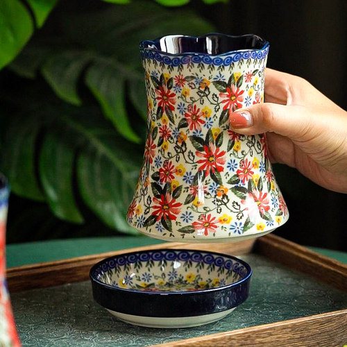 波兰筷子筒家用厨房沥水筷子勺子收纳筒复古陶瓷筷子架筷笼筷子篓