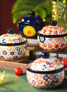 波兰陶瓷小炖盅家用瓦罐汤盅带盖隔水炖汤罐蒸鸡蛋专用碗炖罐蒸盅