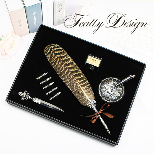 菲比羽墨蘸水笔欧式复古拆信刀套装毕业礼物孔雀尾哈利波特羽毛笔