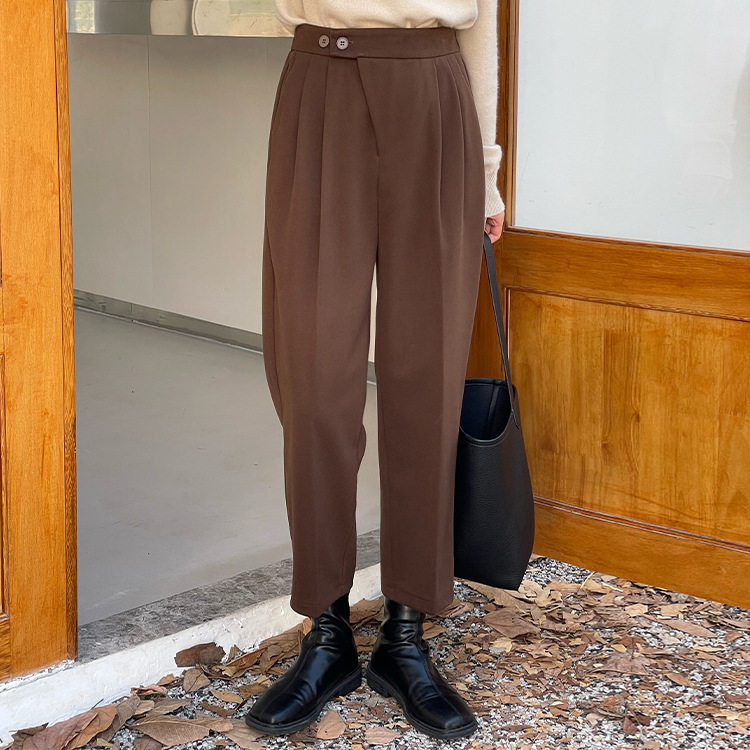 翡格依GN毛呢裤子女秋冬高腰显瘦西裤小脚裤烟管裤毛呢九分裤