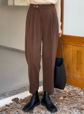 翡格依GN2022冬季新款毛呢裤子高腰显瘦小脚裤烟管裤毛呢九分裤女