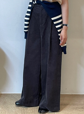 翡格依GN2024冬季新款裤子灯芯绒裤薄高腰显瘦长裤子垂感阔腿裤女