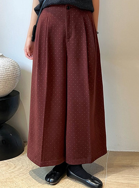 翡格依GN2024冬季新款波点裤子毛呢阔腿裤西裤厚款高腰垂感九分裤