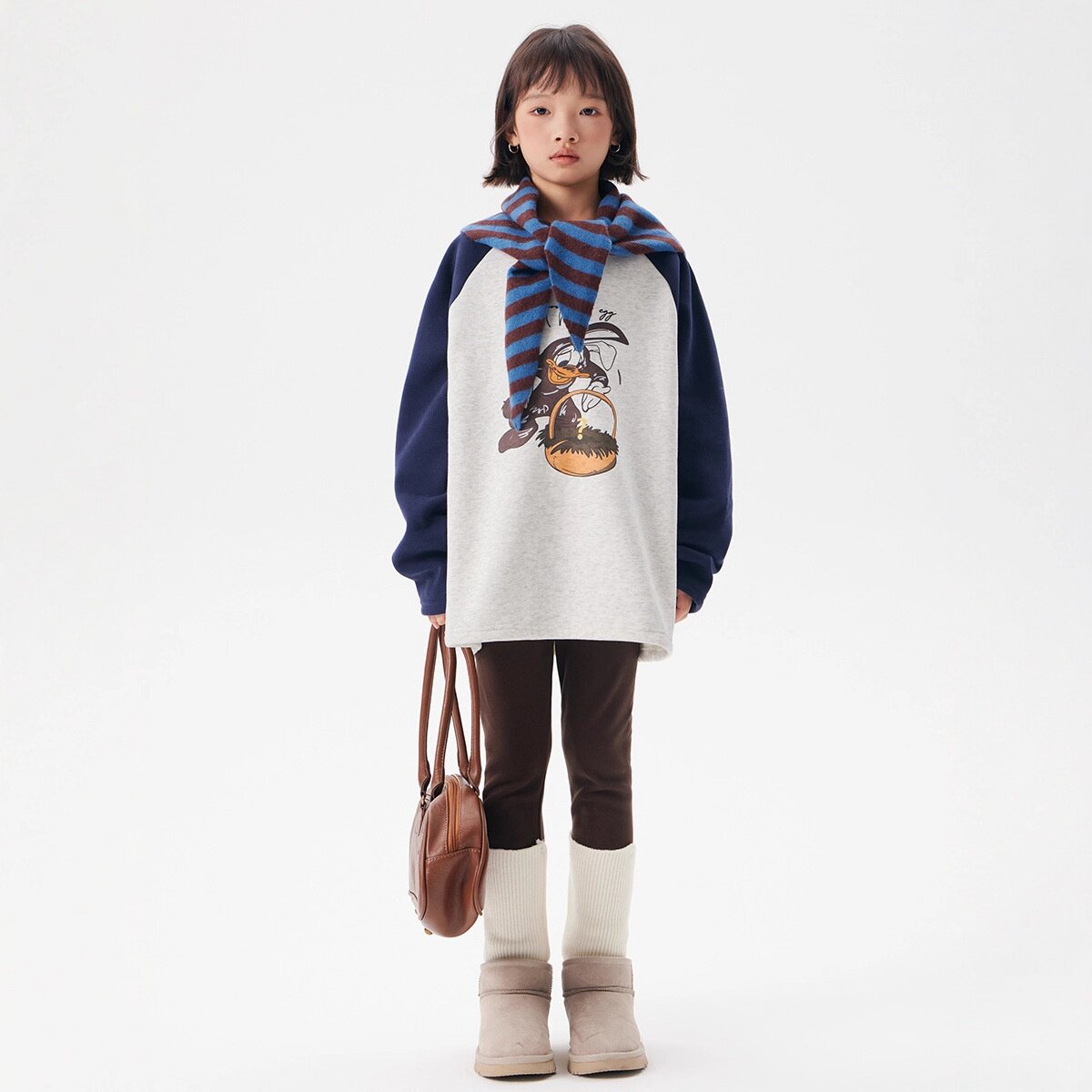 翡格依HY2026春季新款女童可爱卡通插肩袖棉质卫衣中长款加绒休闲