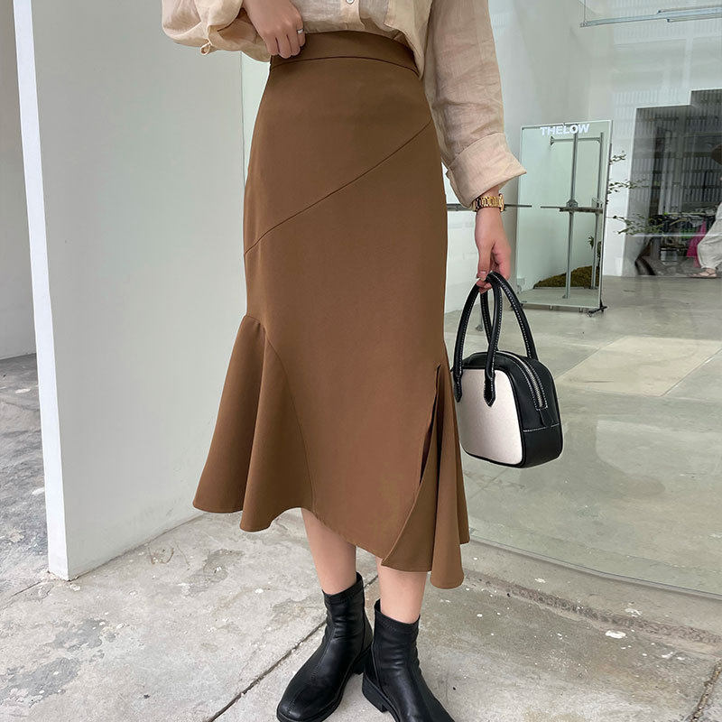 翡格依GN半裙别致裙子女春秋开衩鱼尾裙高腰显瘦优雅气质包臀裙