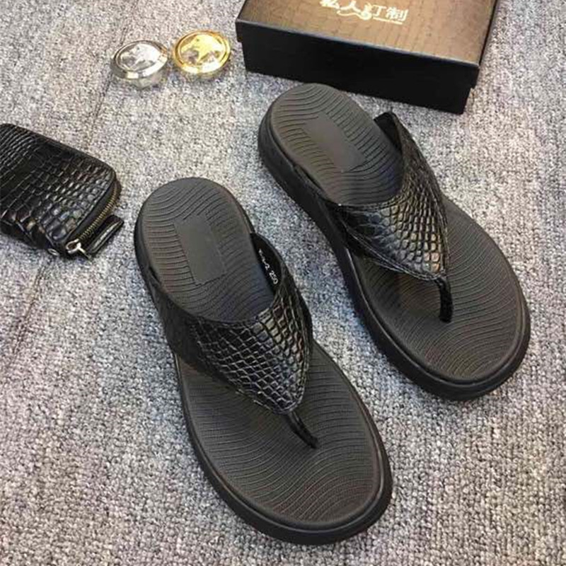 夏季人字拖鞋真鳄鱼皮