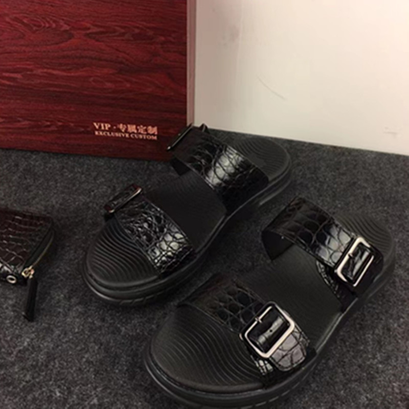 莱曼犀牛夏季沙滩鞋真鳄鱼皮