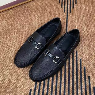 豆豆鞋男款南非鸵鸟皮鞋拉线不脱胶轻舒适男士一脚蹬男鞋2025新款