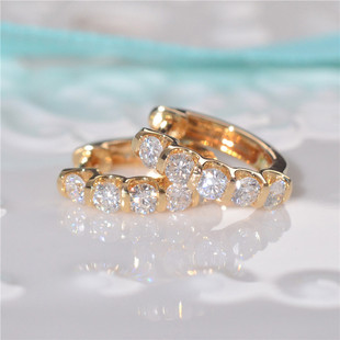 18K白金经典钻石耳环 玫瑰金黄金钻石耳钉 彩金排钻耳扣耳饰