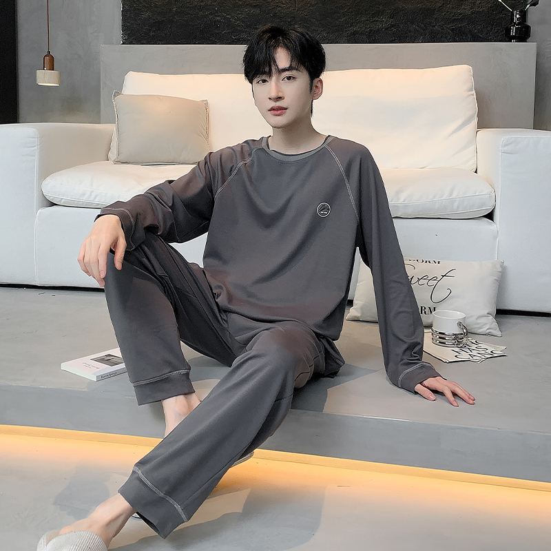 男士睡衣纯棉春秋季长袖男款青少年全棉大码宽松家居服套装可外穿