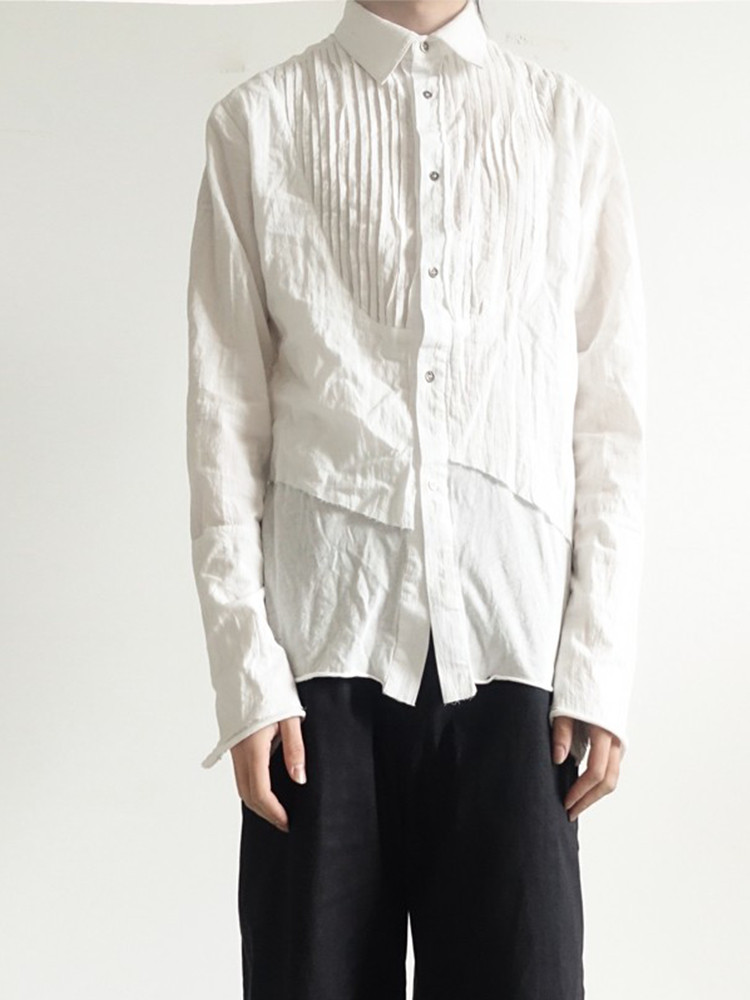 thumbnail for Original dark men's long-sleeved thin section breathable cotton splicing wear point collar court shirt casual shirt men