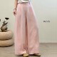 宽松松紧腰舒适透气长裤 女春季 极简风高腰亚麻阔腿裤 LEISHIBY韩版