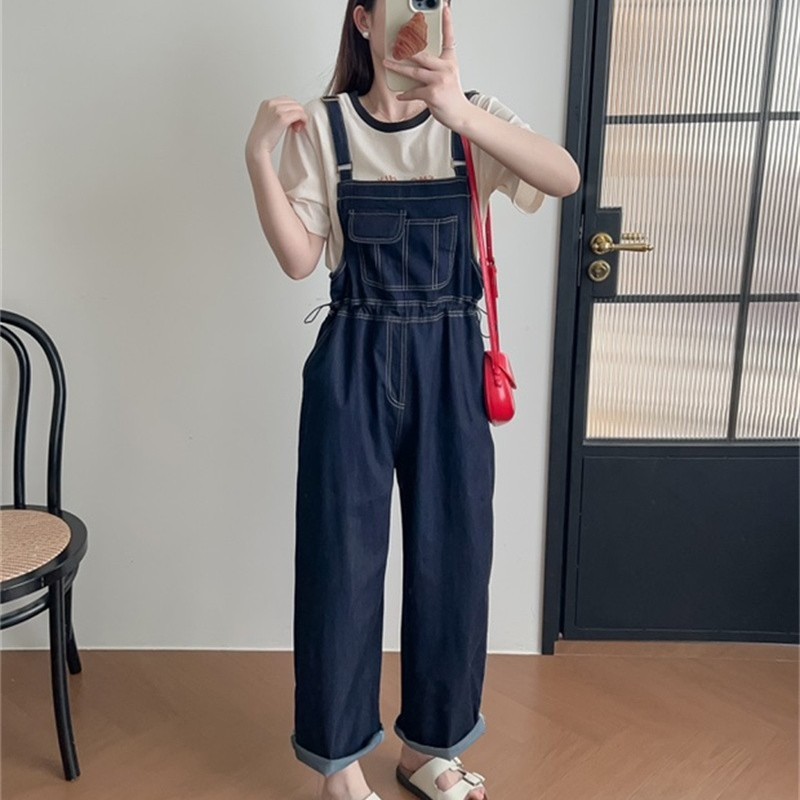 2025夏季新款韩版宽松显瘦百搭高腰牛仔背带裤女休闲阔腿连体裤子