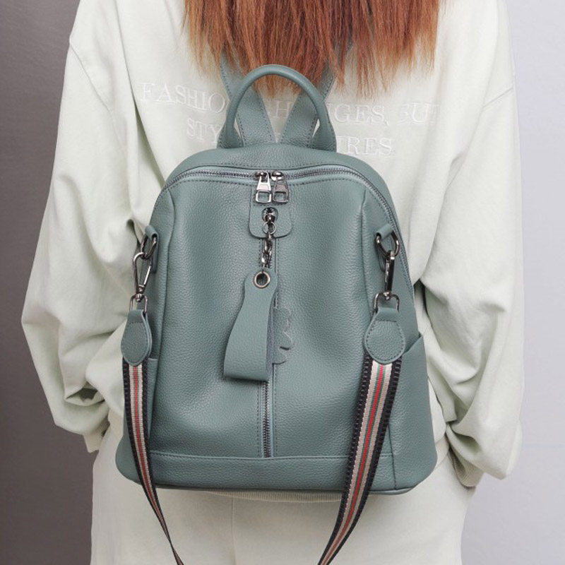 贝尔 新款柔软真皮旅行包女包头层牛皮背包书包双肩包大容量N6666