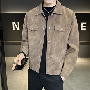 高端美式工装机车皮夹克男春秋季韩版修身复古翻领短款皮衣外套男