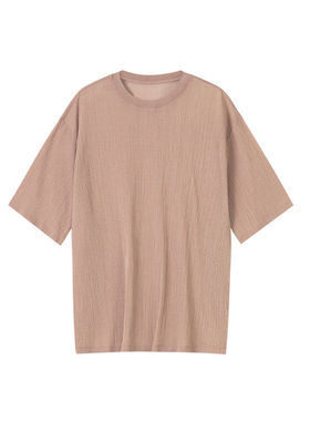 定制女装 桑蚕丝混纺竖纹短袖金属光泽宽松极简百搭T恤0369