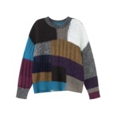 定制女装 马海毛绵羊毛拼接色毛衣复古手工感宽松上衣0885