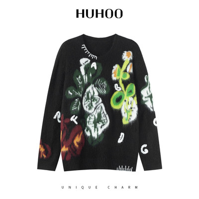 定制女装 羊绒绵羊毛拼接毛衣宽松休闲长袖上衣百搭秋冬0856