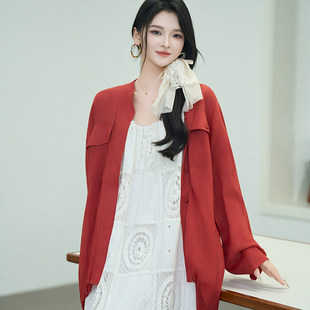 定制女装 女复古立领设计抽绳下摆通勤复古0506 苎麻衬衫