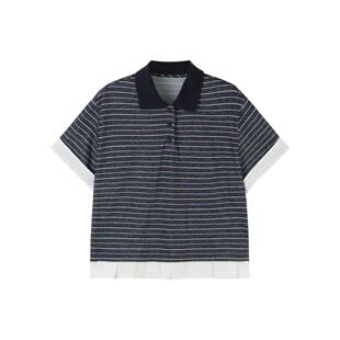 棉莫代尔宽松落肩复古显瘦0638 POLO衫 定制女装 条纹短袖