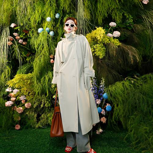 定制女装 天丝有机棉收腰风衣中长款宽松大廓形复古休闲外套0689