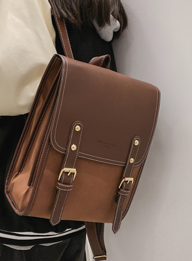 廿下韩版双肩包女校园森系复古百搭大容量学生书包电脑背包定型包