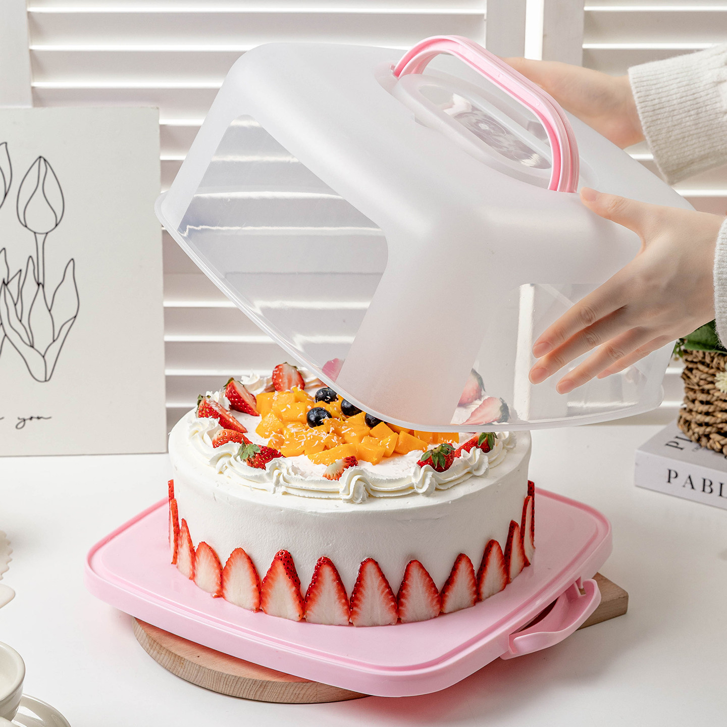 蛋糕盒重复使用包装子可寸8六八10生日底托保鲜手提打烘焙盘方形