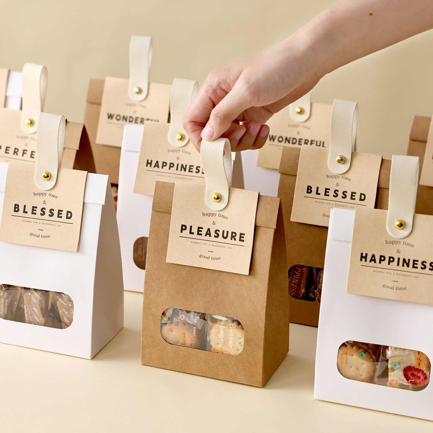 饼干包装袋曲奇雪花酥牛皮纸袋礼品盒太妃糖果牛轧零烘焙的甜打包