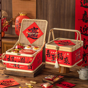 2026新年竹编篮子礼盒包装制品空收纳筐水果伴手礼品高年货级天然