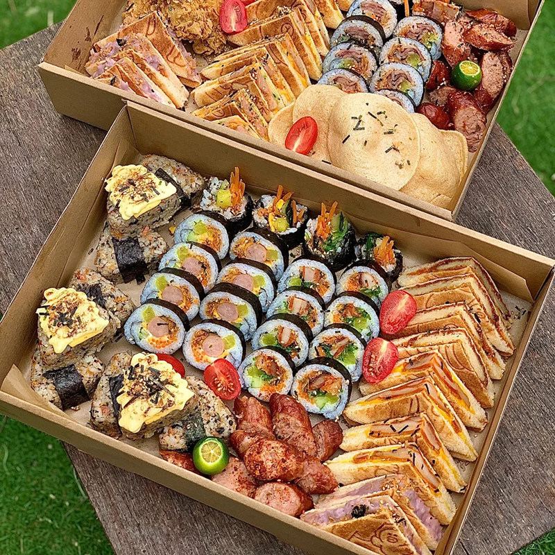 野餐盒子寿司烤肉一次性便当牛皮纸打包带盖春游露营户外自选用品