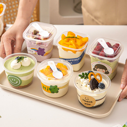 圆形慕斯蛋糕盒子包装盒杯一次性透明带盖打包甜品奶皮酸奶碗模具