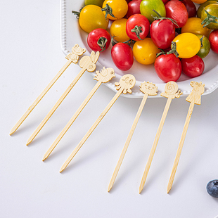 水果叉子一次性牙签水果签竹签小叉子卡通汉堡插签可爱吃水果儿童
