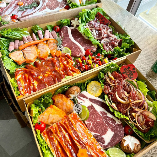野餐盒子烤肉一次性便当牛皮纸打包带盖春游露营户外寿司网红用品