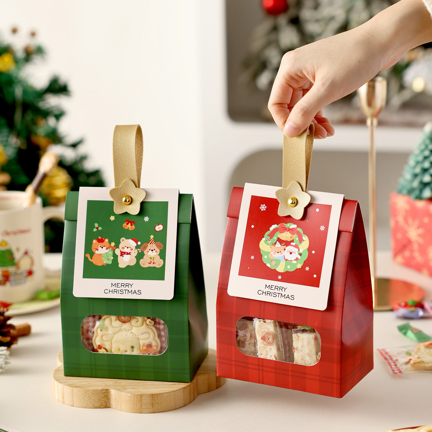 圣诞礼品袋伴手礼手提袋迷你小号糖果包装礼物袋子空零食节红色绿