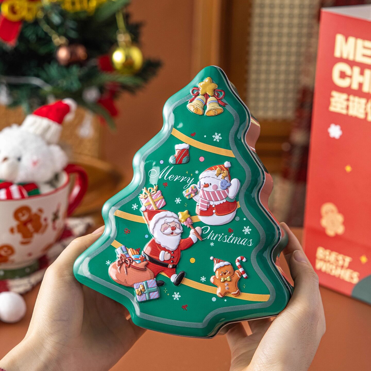 圣诞节曲奇饼干包装盒铁盒子空糖果礼盒物礼品糖霜太妃糖烘焙罐子