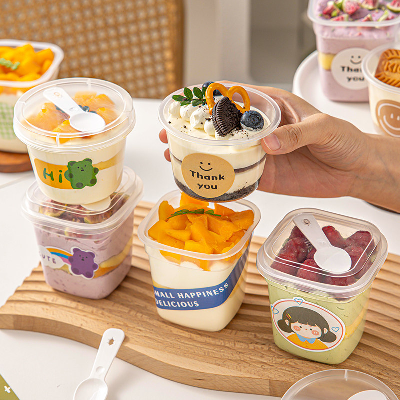 圆形慕斯杯蛋糕方形布丁杯盒子带盖一次性双皮奶专用杯甜品台木糠