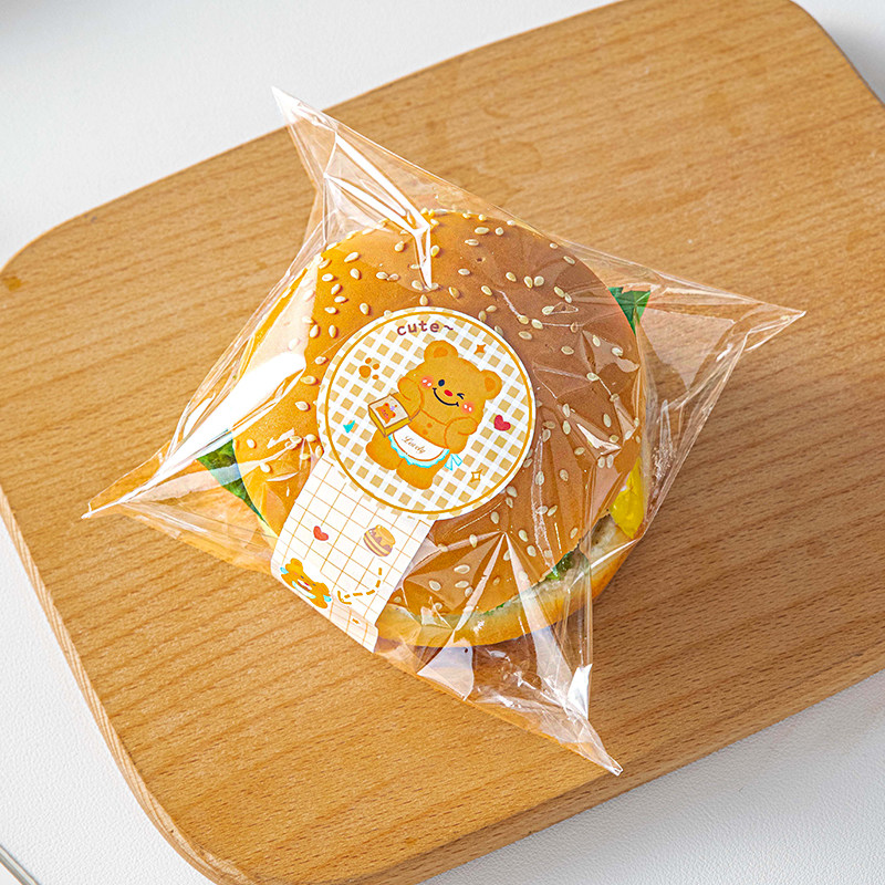迷你透明汉堡包装袋自粘面包自封一次性专用摆摊商用食品级打包纸