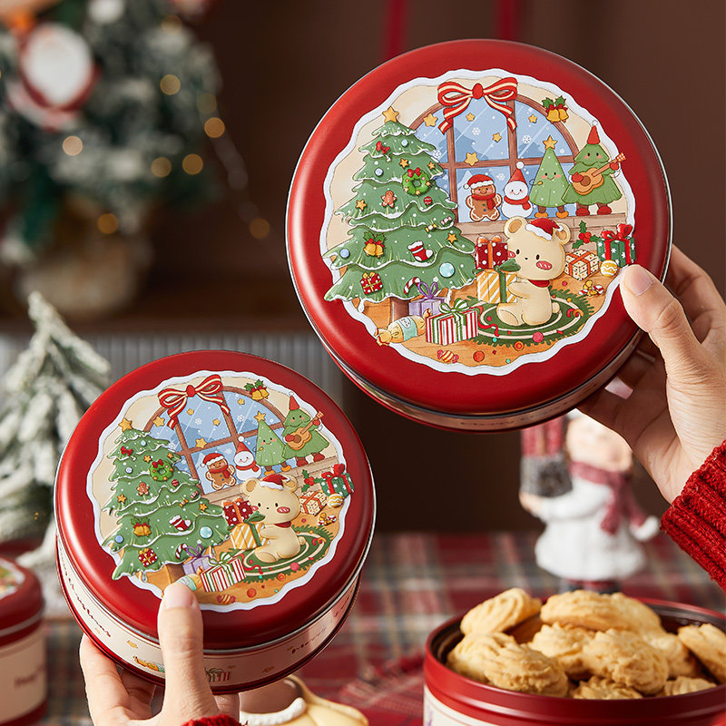 圣诞节曲奇饼干包装盒铁盒子空糖果礼盒物礼品糖霜太妃糖烘焙罐子