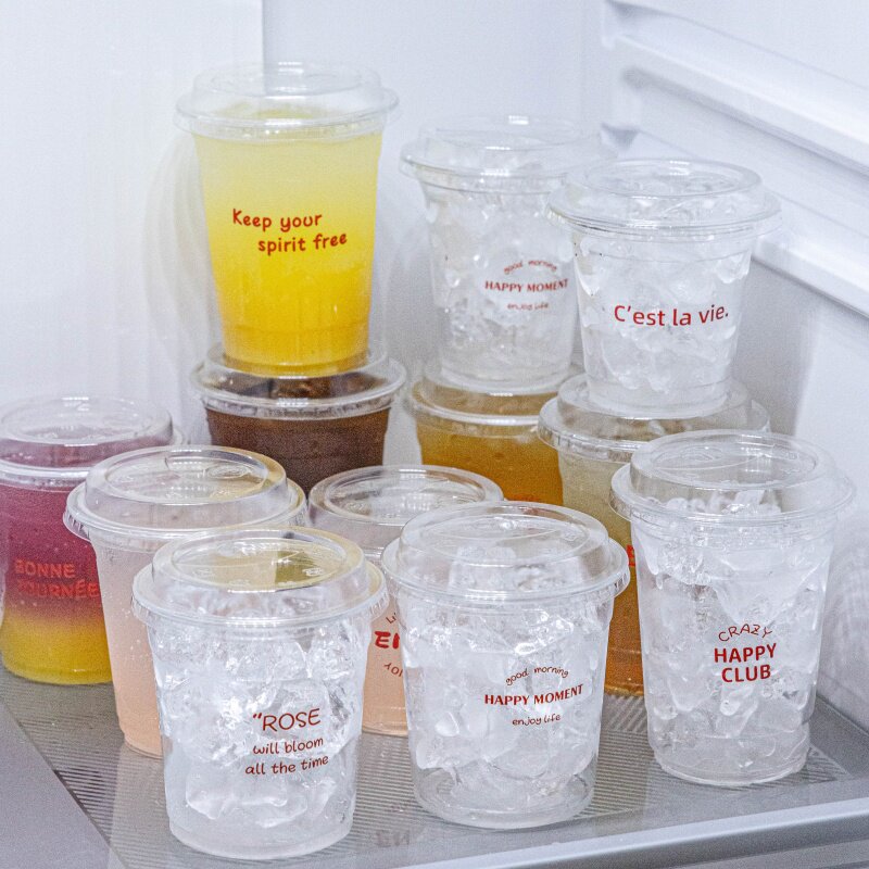 冰杯一次性带盖调鸡尾酒自制冷饮料果汁咖啡奶茶打包高颜值塑料块