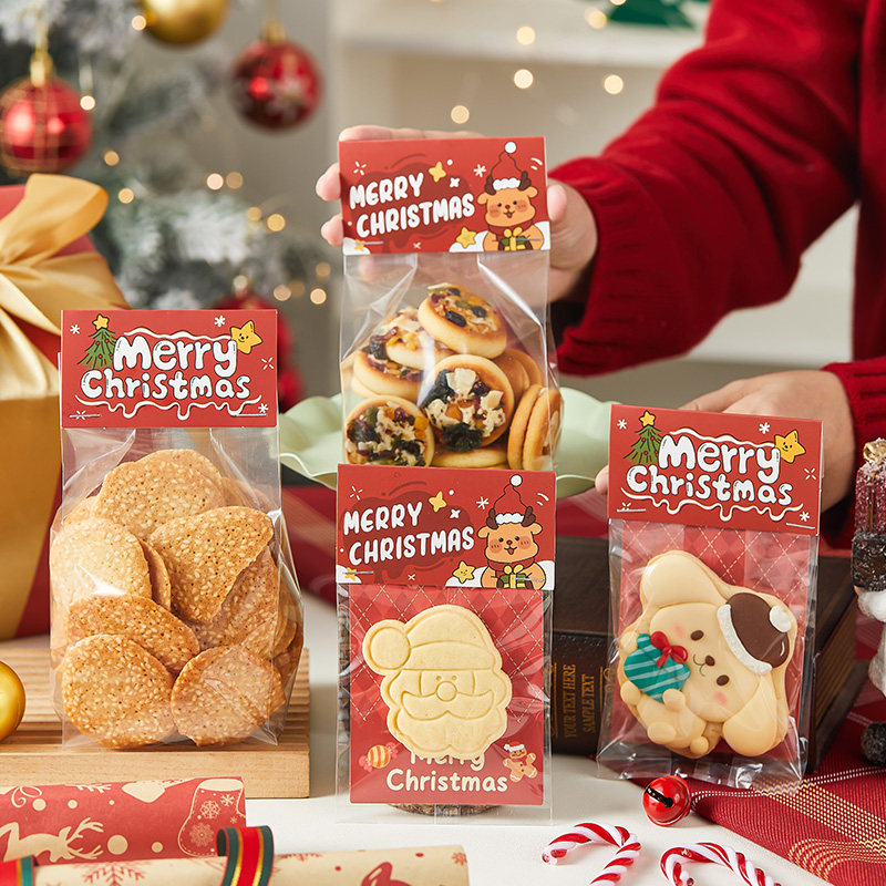 圣诞饼干包装袋子糖霜曲奇卡头糖果太妃雪花酥零食大小节盒烘焙礼