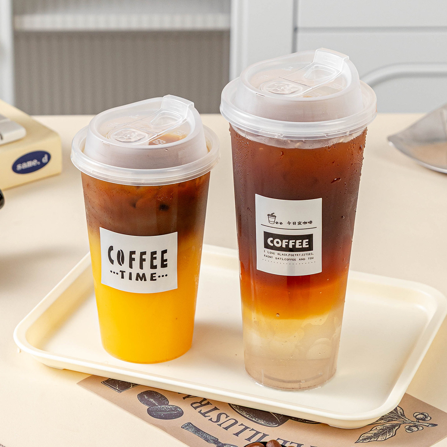 一次性咖啡杯奶茶杯子带盖店专用外出携带食品级饮料冷饮塑料果茶图片