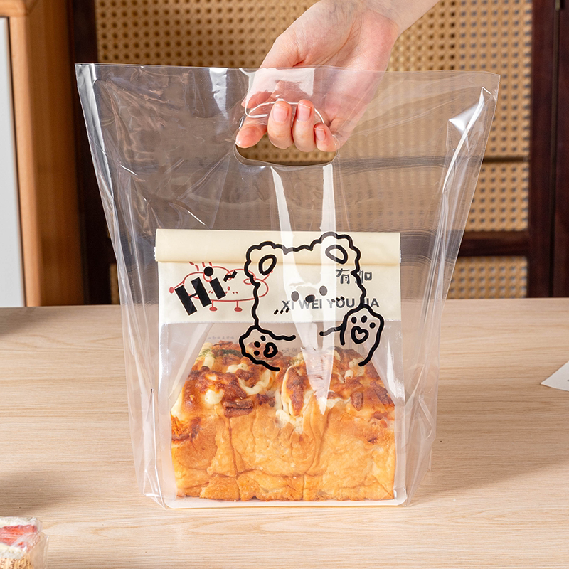 烘焙手提袋子透明打包塑料加厚装面包吐司三明治甜品礼物一次性的