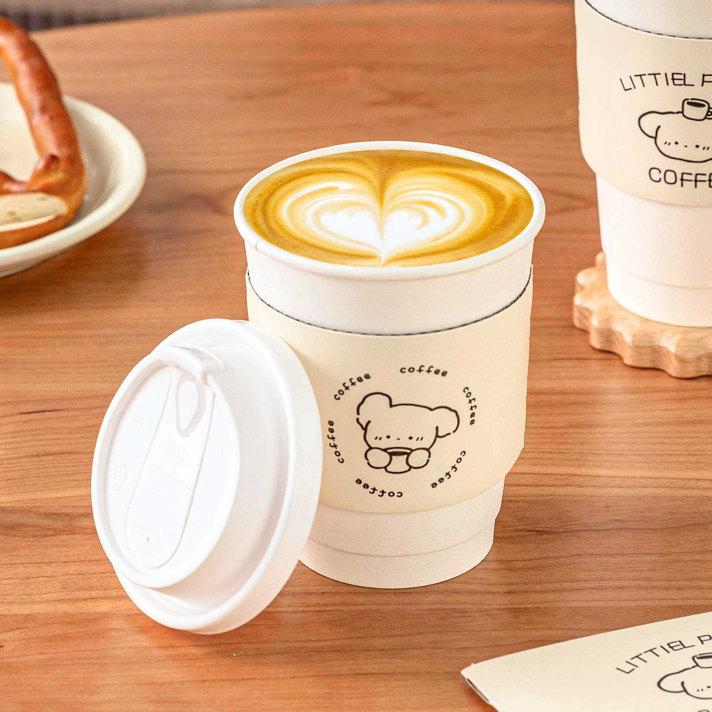 咖啡专用一次性纸杯带盖家用加厚热饮耐高温食品级早餐豆浆外带商