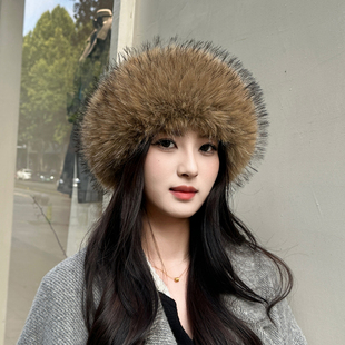 仿皮草貉子毛毛绒头套蒙古无顶帽头圈头环发带空顶帽子旅游拍照女