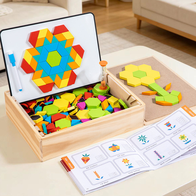 七巧板磁力拼图跨境木质创意百变磁性几何积木儿童益智早教小玩具