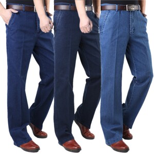 春秋款中年男士牛仔裤高腰宽松中老年人直筒裤子爸爸装40岁50厚款