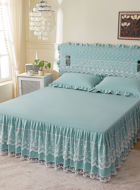 韩版床裙床罩磨毛纯色蕾丝床垫套单件婚庆公主床单1.8米席梦思套