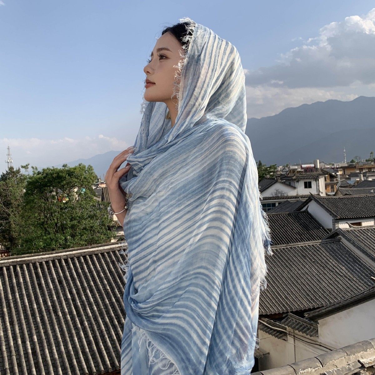 春夏秋扎染韩版男女棉麻围巾