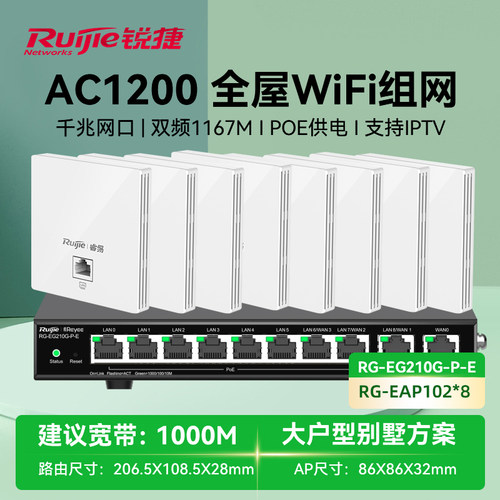 锐捷全屋WiFi覆盖组网路由AP套装